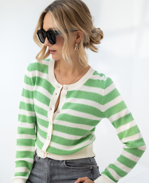 Striped cardigan L'ARLES Ivory-matcha green