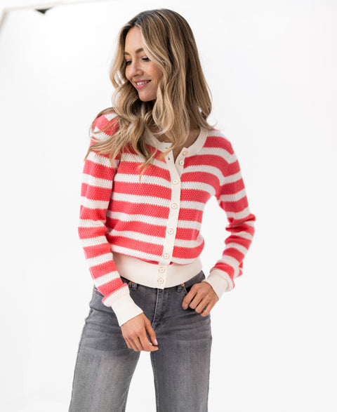 Striped cardigan L'ARLES Ivory-pink