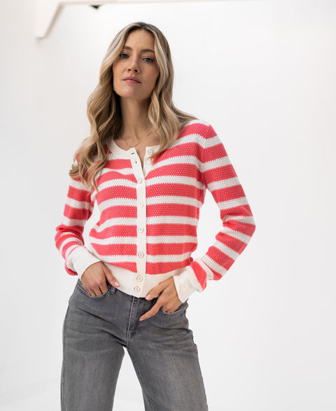 Striped cardigan L'ARLES Ivory-pink