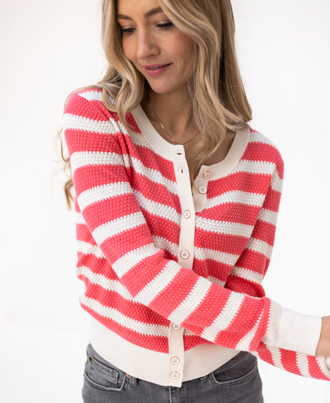 Striped cardigan L'ARLES Ivory-pink