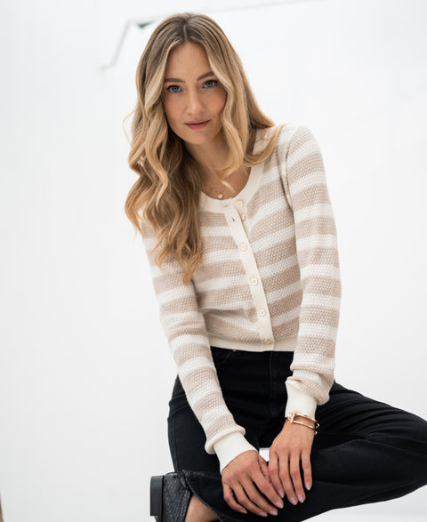 Striped cardigan L'ARLES Ivory-Sand