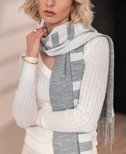 Woollen scarf LA BEAU Light gray - ivory