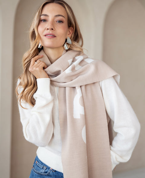 Woollen scarf LA BEAU Sand - Ivory