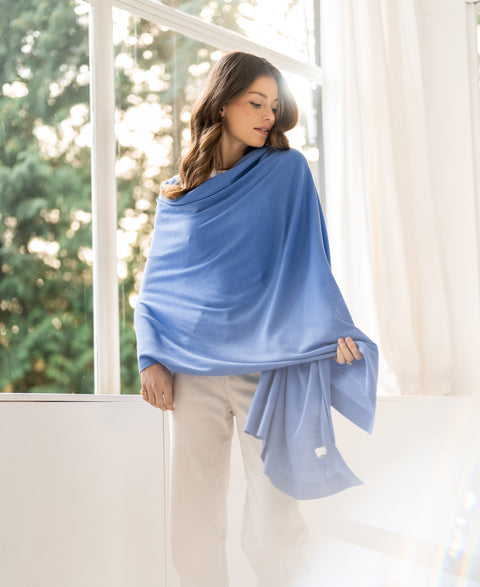 Merino omslagdoek-sjaal LA BELLA Monaco blauw