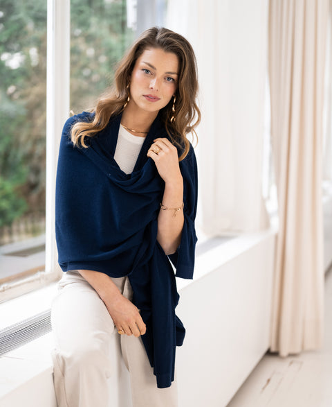 Merino maxi scarf LA BELLA Navy