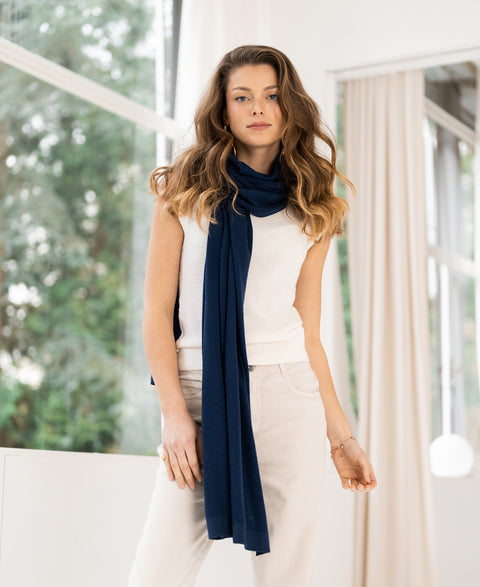 Merino maxi scarf LA BELLA Navy