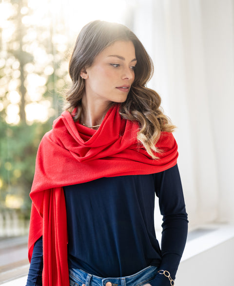 Merino maxi sjaal LA BELLA Koraalrood