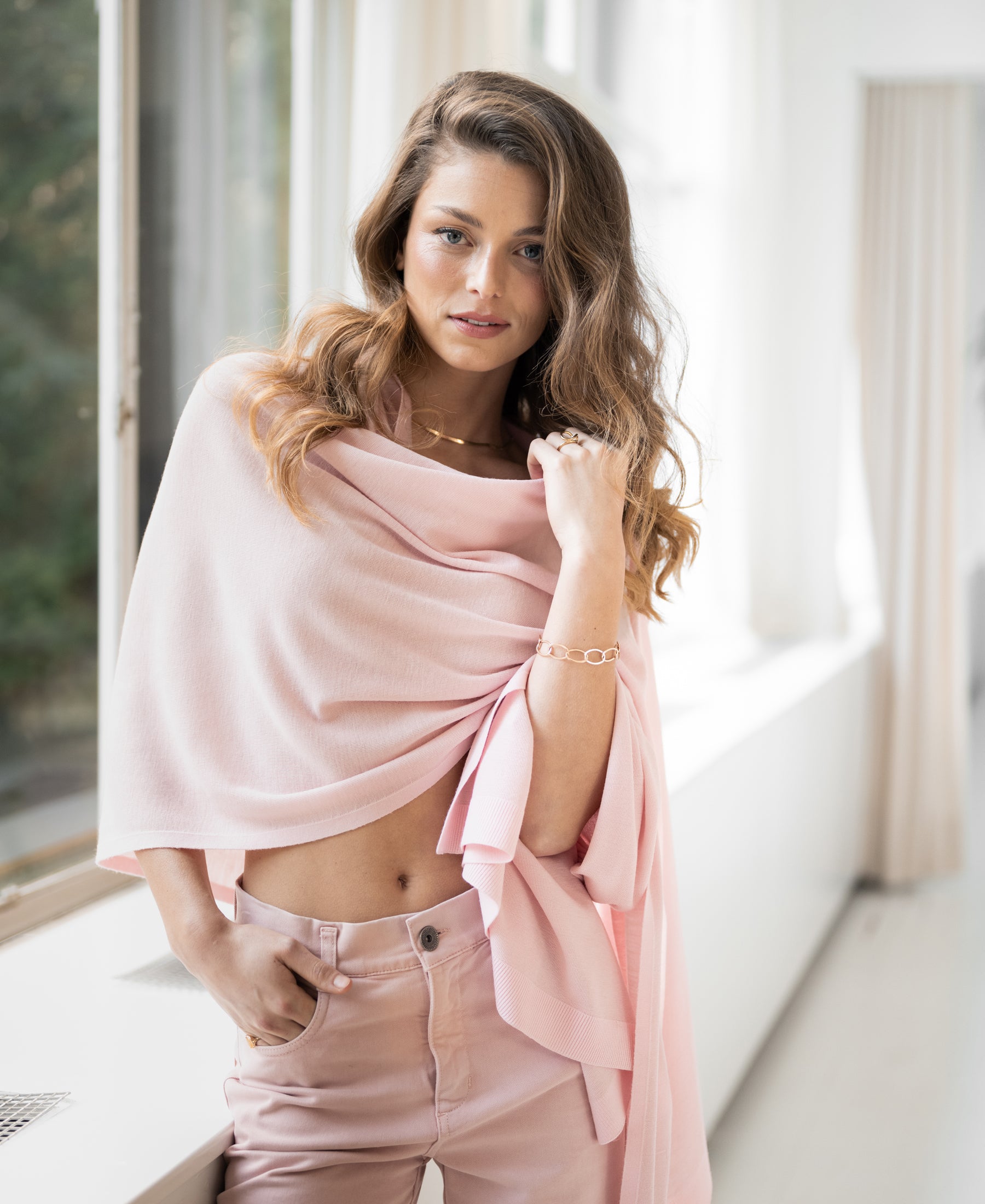 Merino maxi scarf LA BELLA Pink