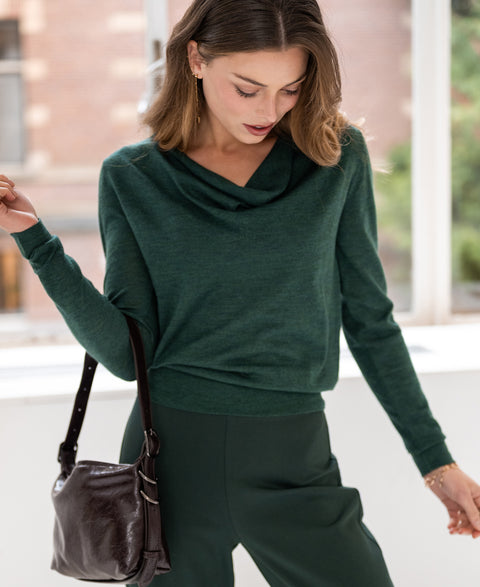 Sweater with cowl neck LA CASCADE Greenish