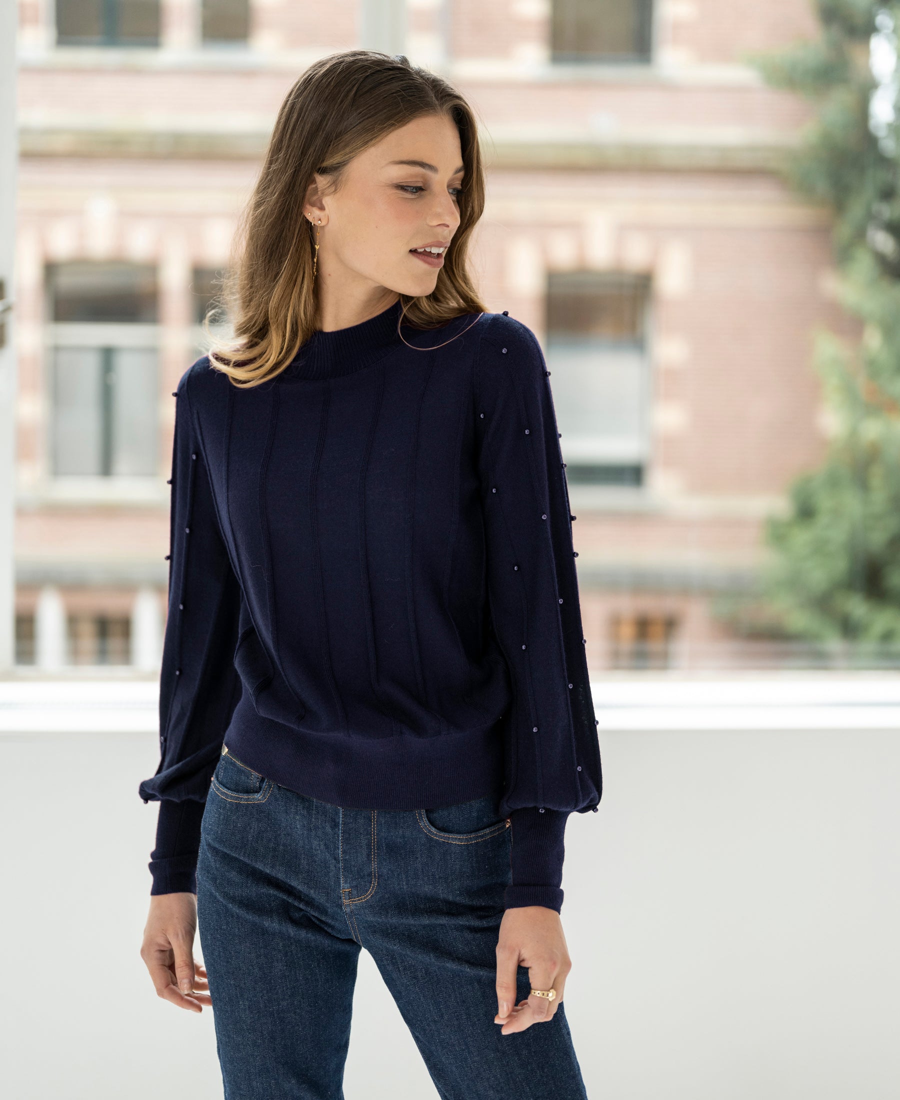 Turtleneck sweater with beads LA CENTAINE Dark blue