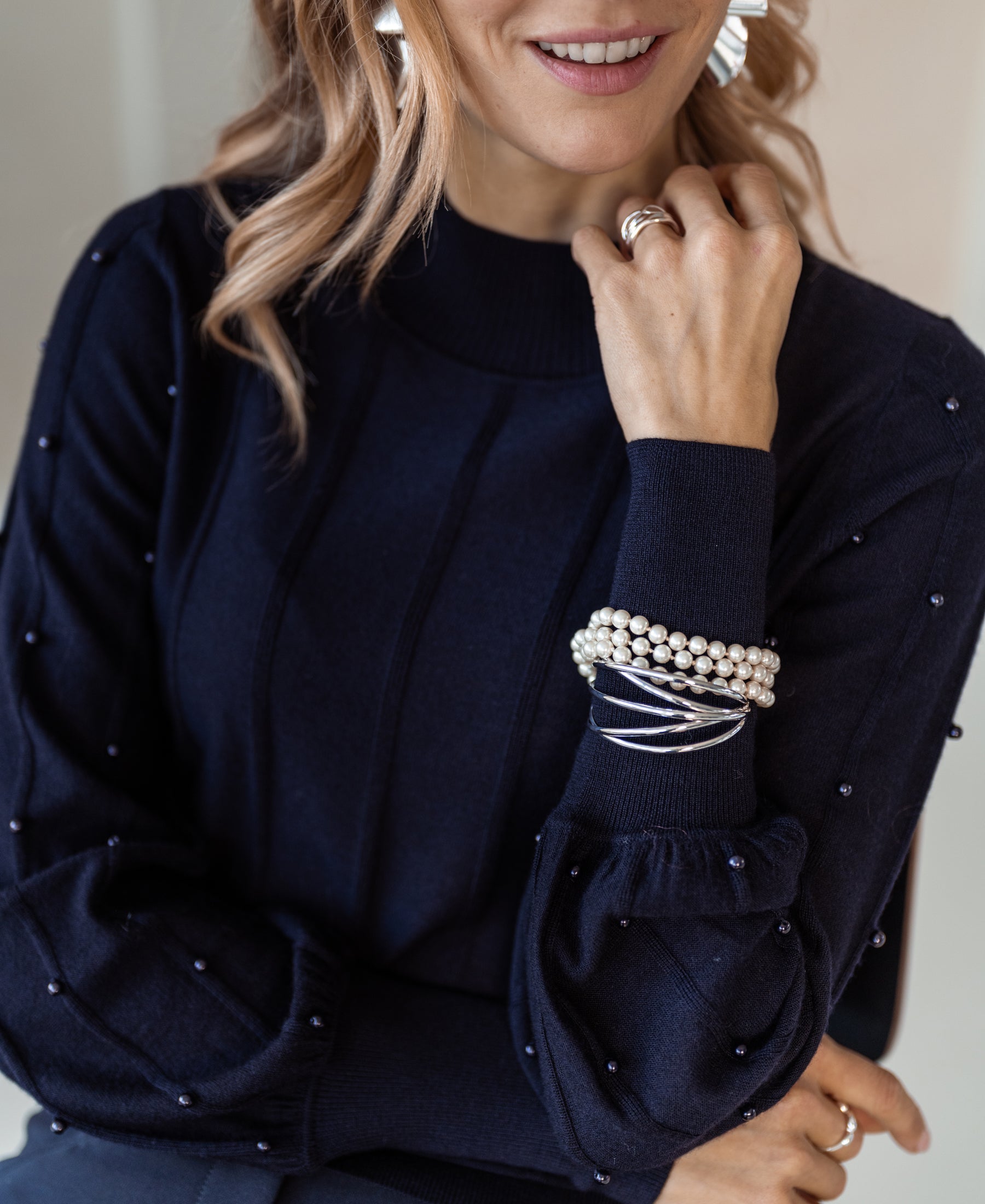 Turtleneck sweater with beads LA CENTAINE Dark blue