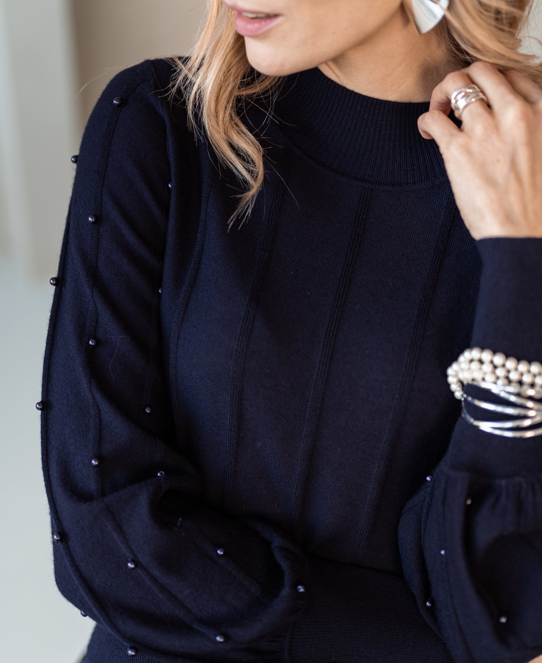 Turtleneck sweater with beads LA CENTAINE Dark blue