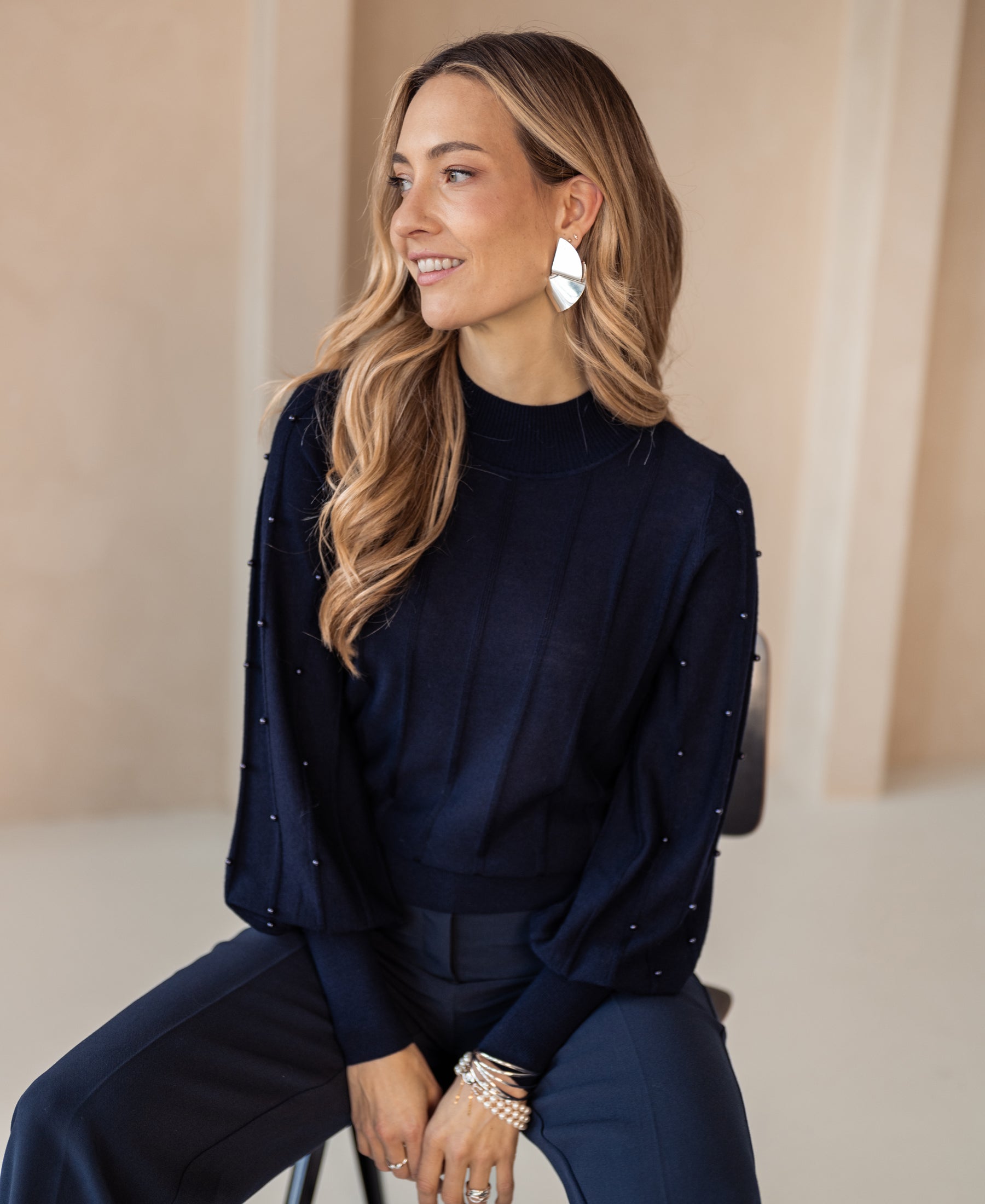 Turtleneck sweater with beads LA CENTAINE Dark blue