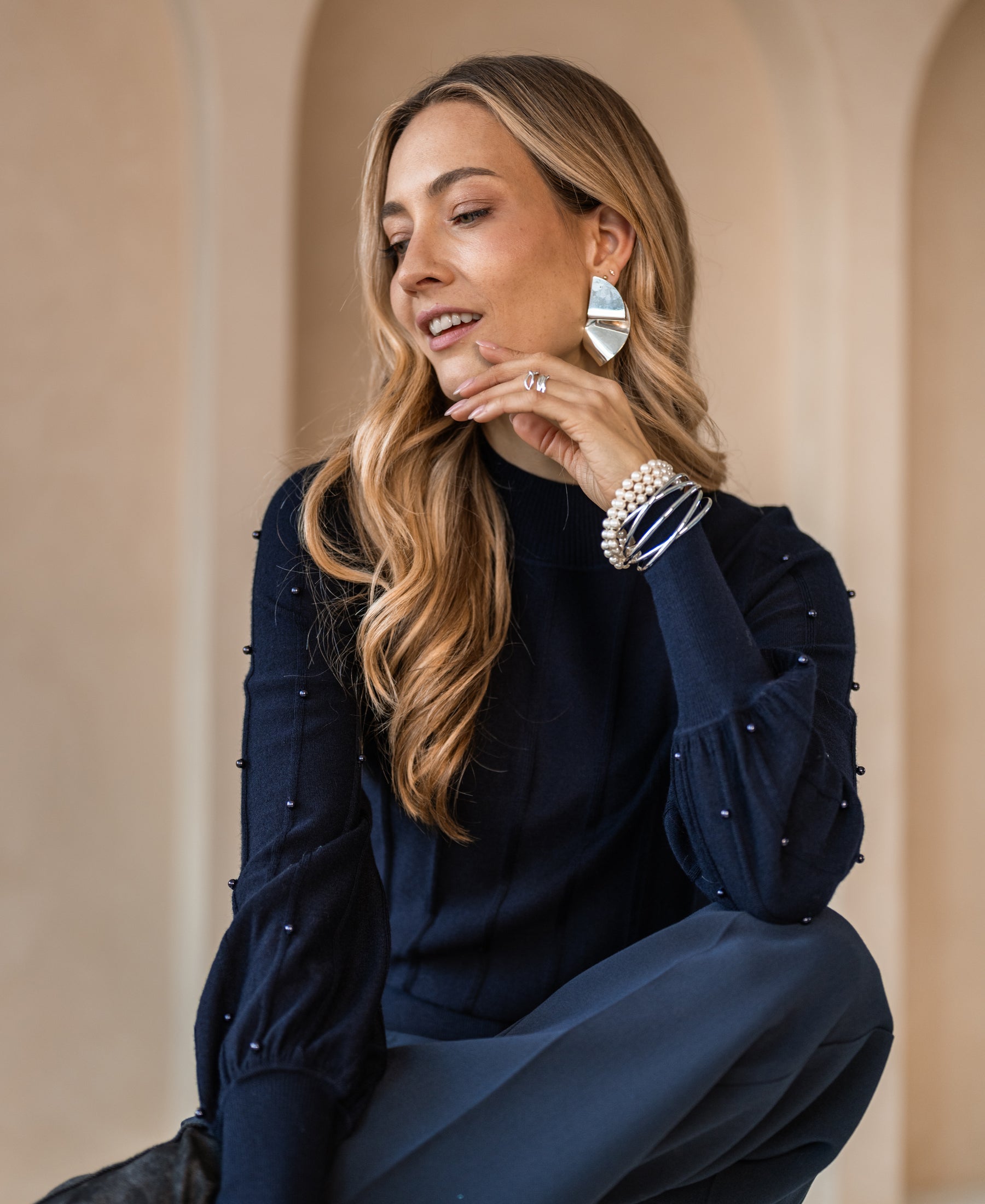 Turtleneck sweater with beads LA CENTAINE Dark blue