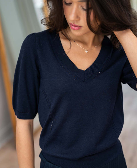 V-hals trui LA DIAZ Donkerblauw