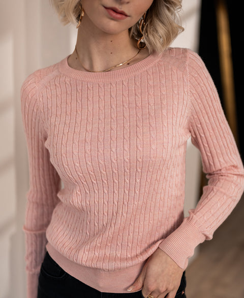 Cable knit sweater ETHAN Salmon pink