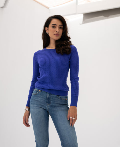 cable knit sweater ETHAN Blue iris