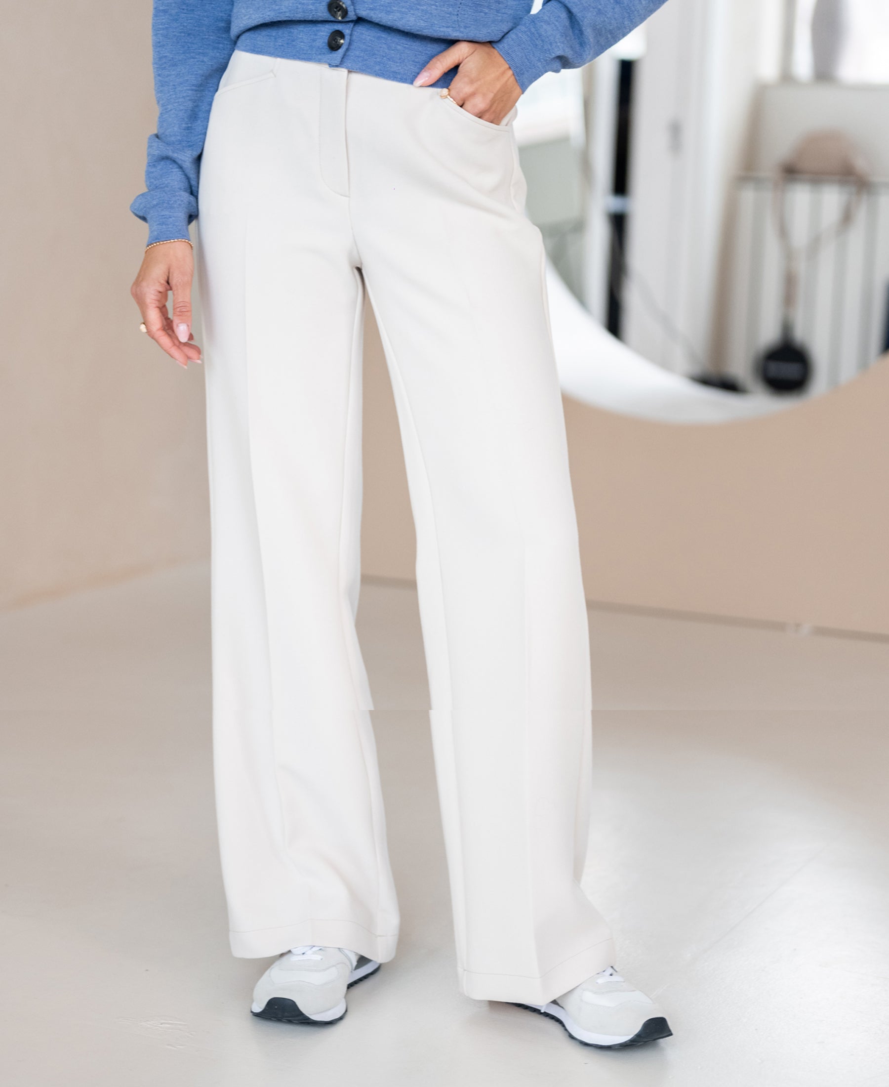 Pantalon wijde pijp LE HENRI Cream