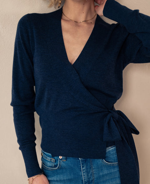 Wrap cardigan LA KELLY Denim Blue