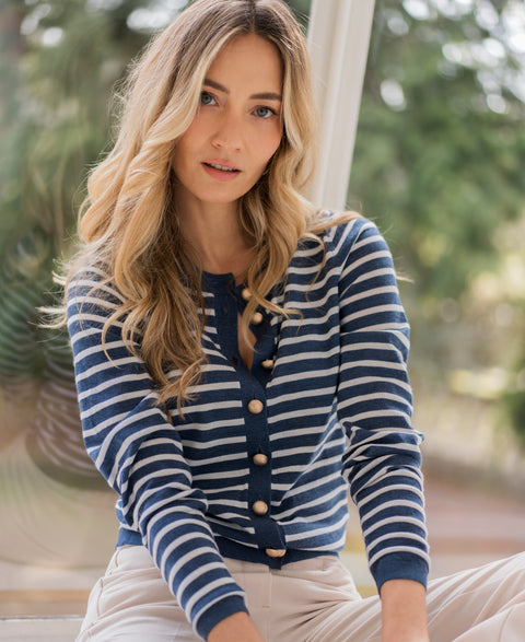 Striped cardigan LA MONACO Denim-ivory