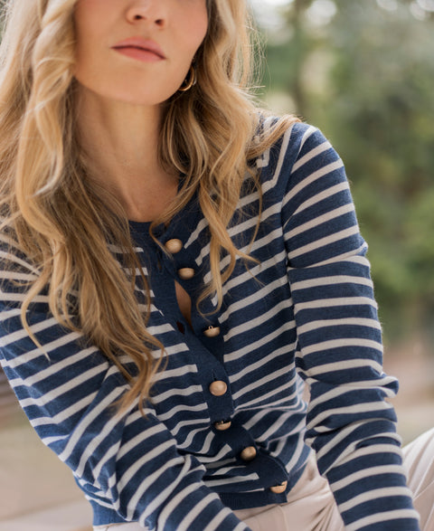 Striped cardigan LA MONACO Denim-ivory