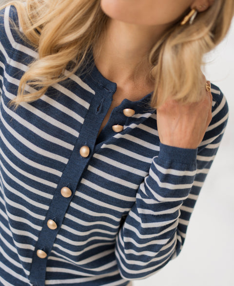 Striped cardigan LA MONACO Denim-ivory