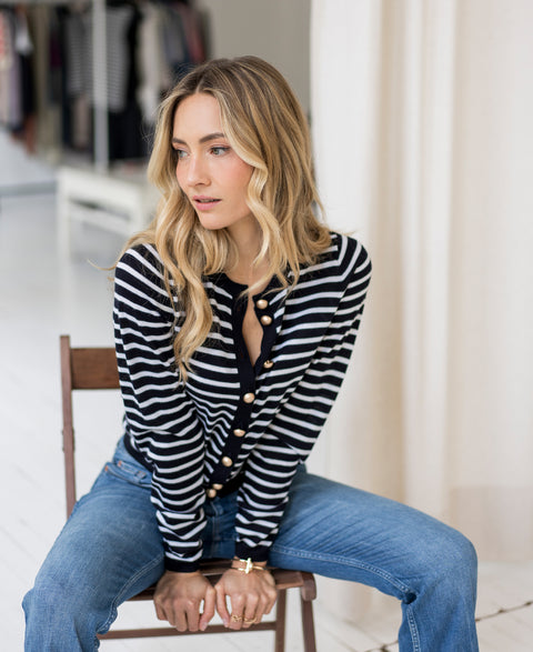 Striped cardigan LA MONACO Darkblue-ivory