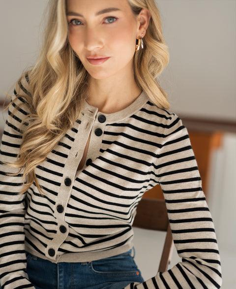 Striped cardigans LA MONACO Sand-black