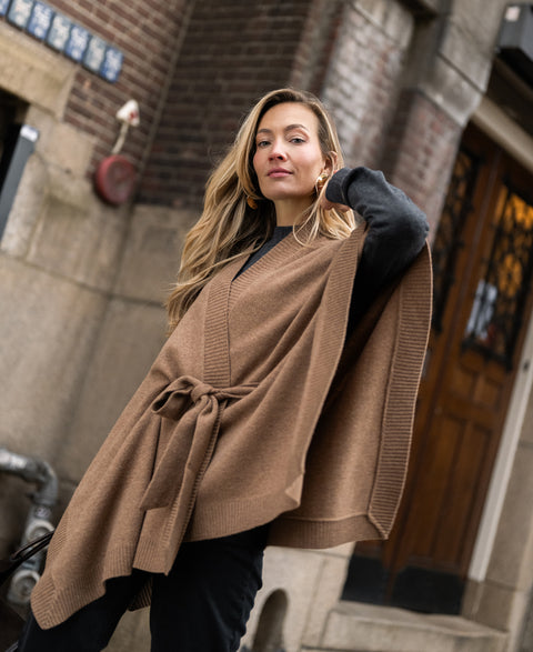 Merinowollen LA PONCHO Camel