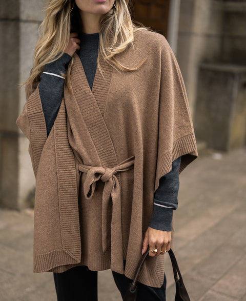 Merinowollen LA PONCHO Camel