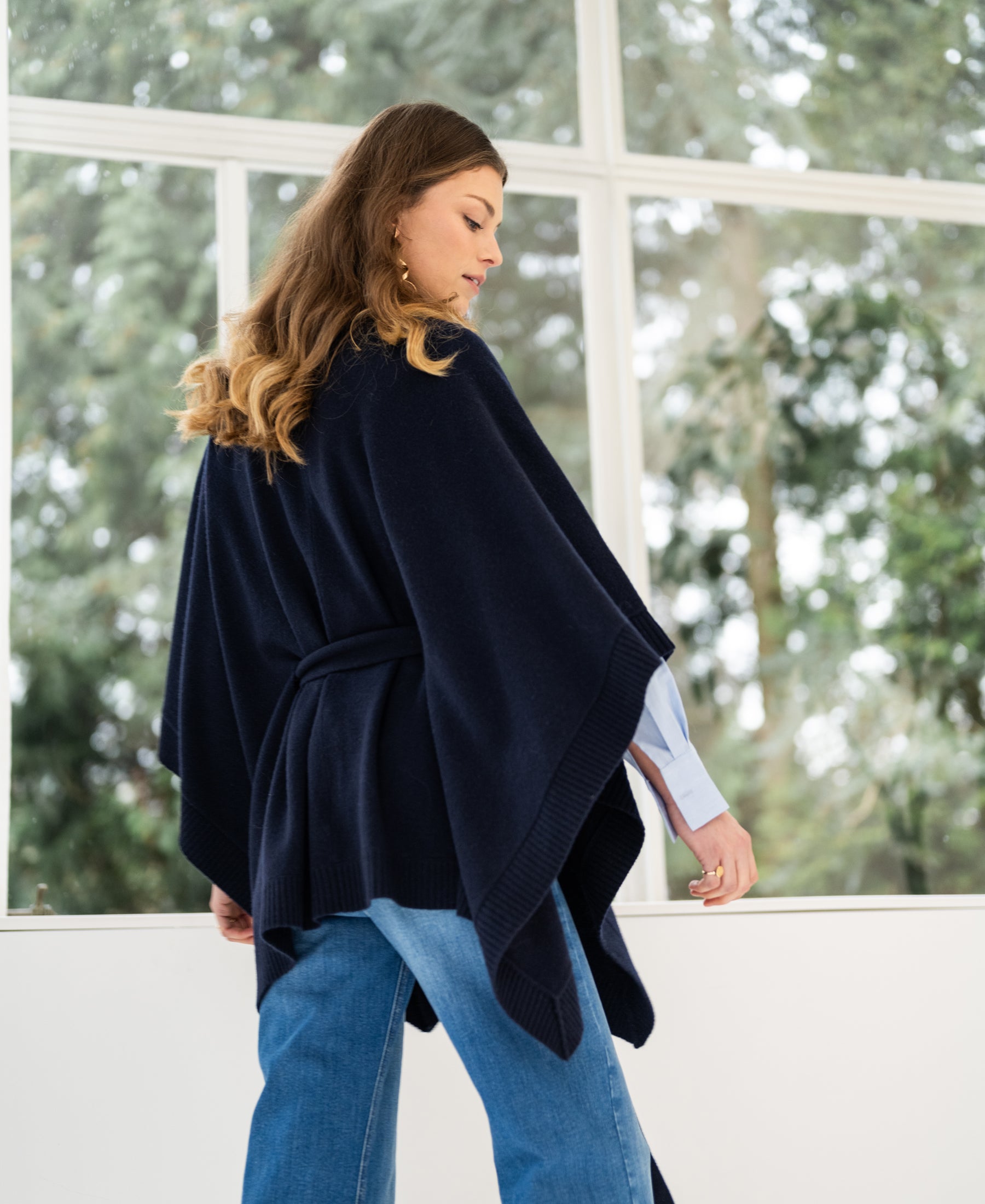 Merino wool LA PONCHO Dark blue