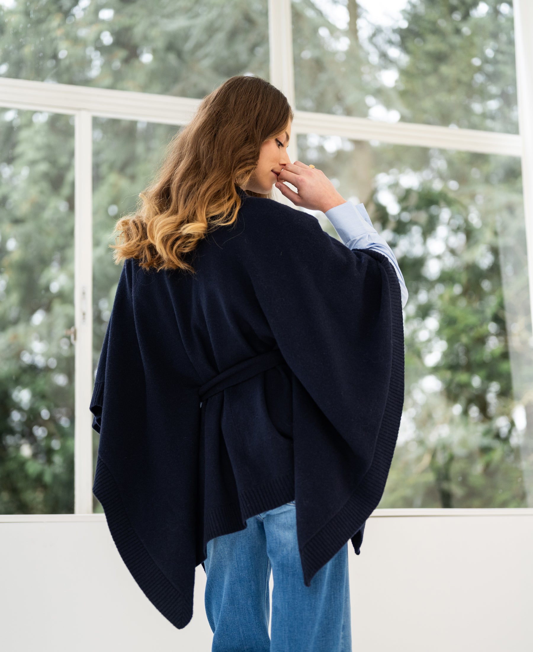 Merino wool LA PONCHO Dark blue