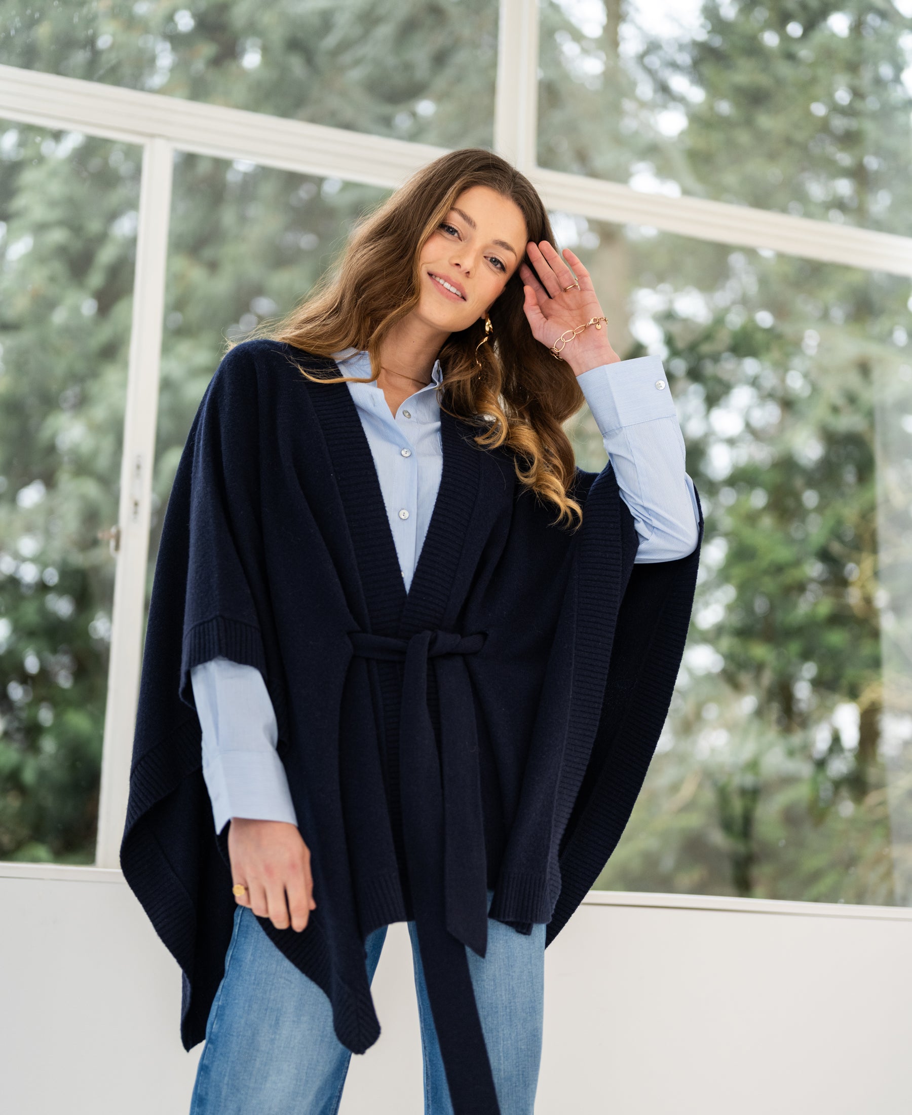 Merinowollen LA PONCHO Donkerblauw