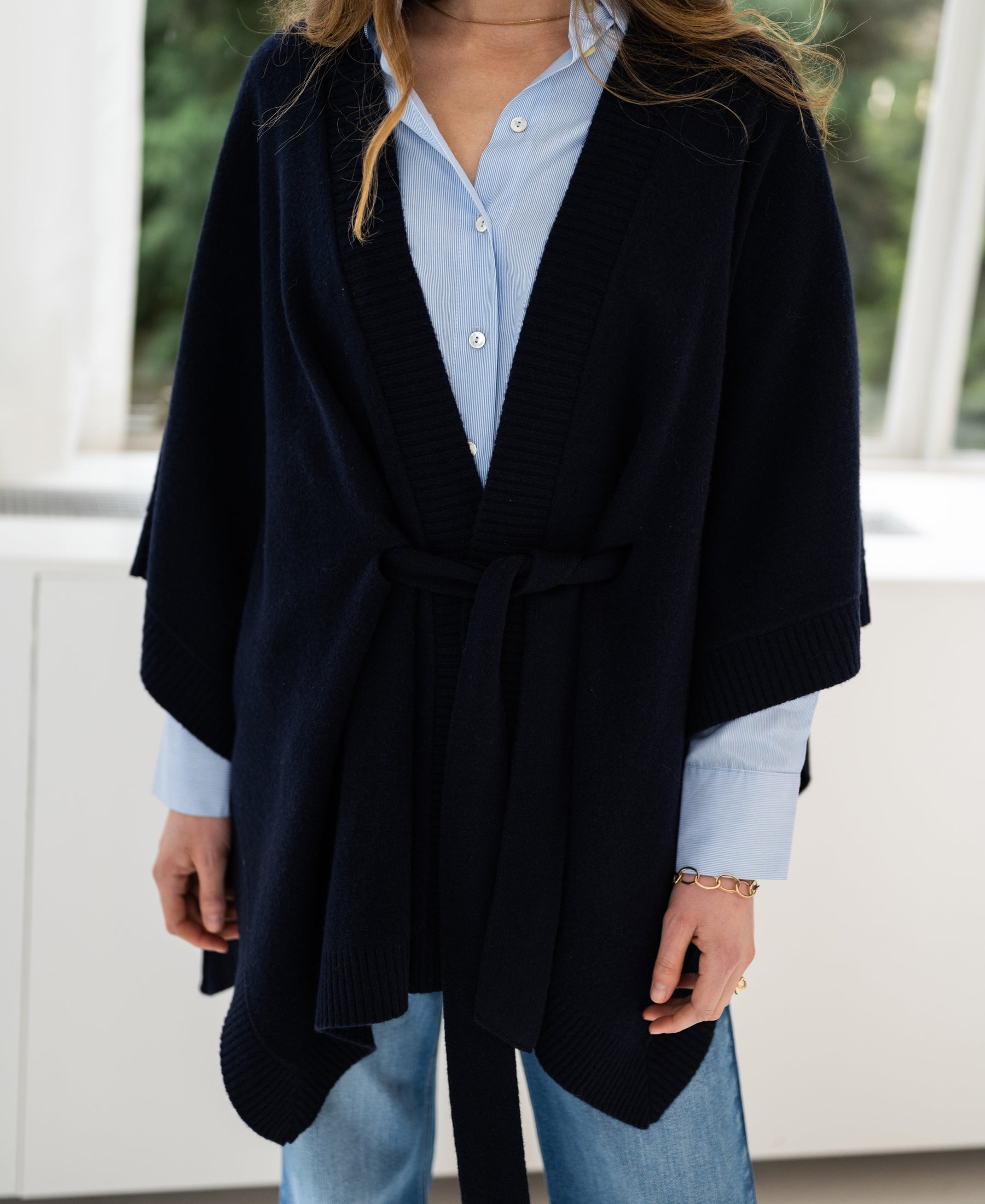 Merino wool LA PONCHO Dark blue