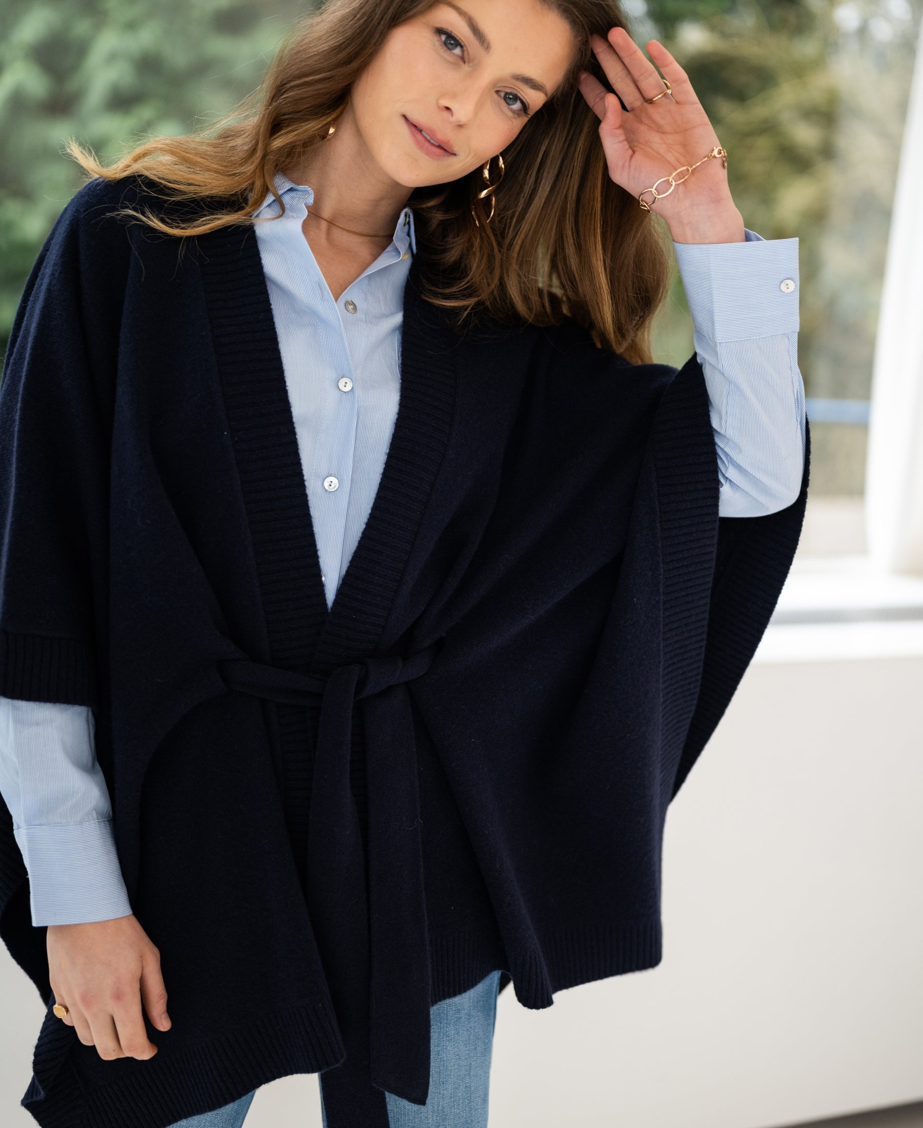 Merino wool LA PONCHO Dark blue