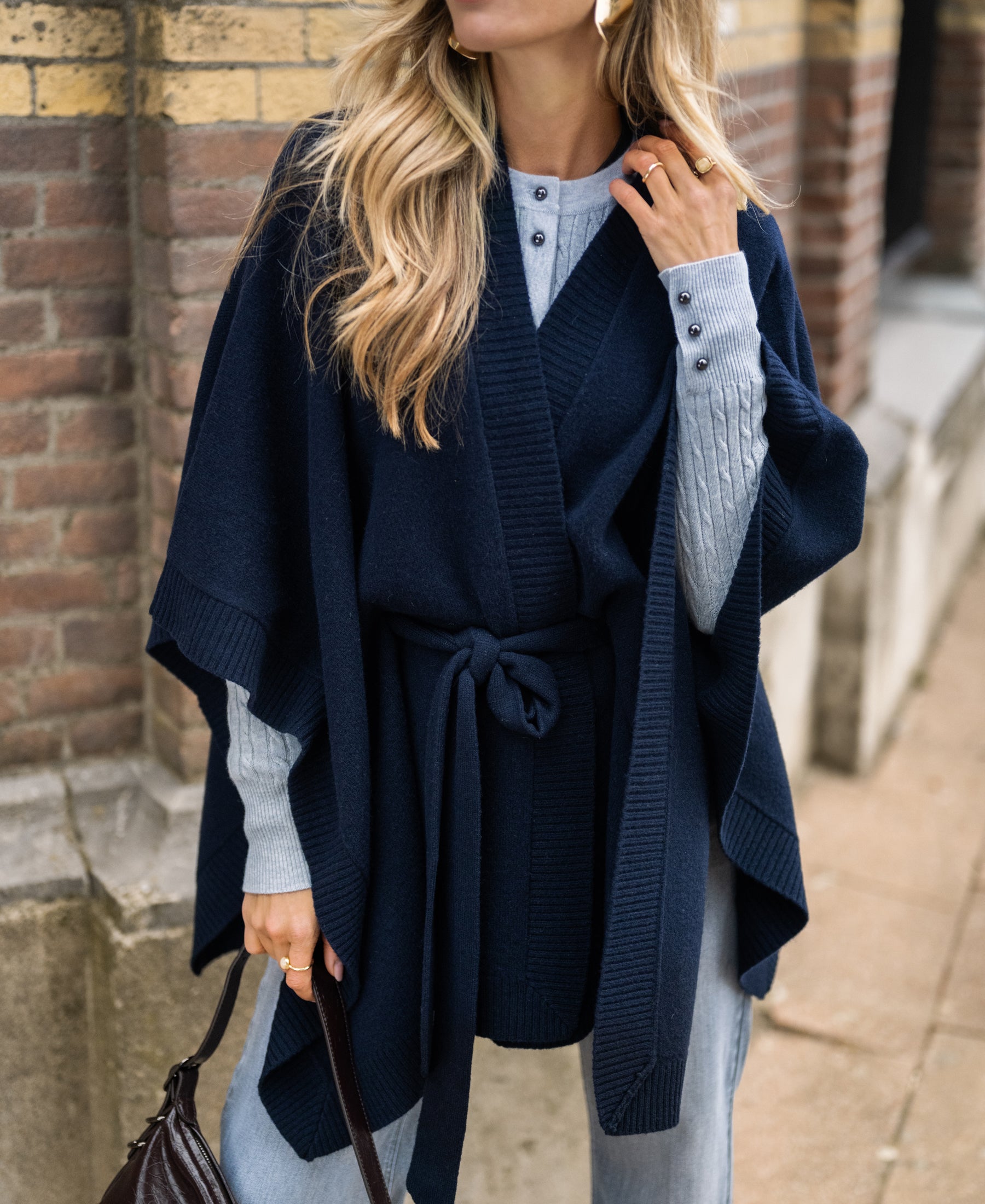 Merino wool LA PONCHO Dark blue