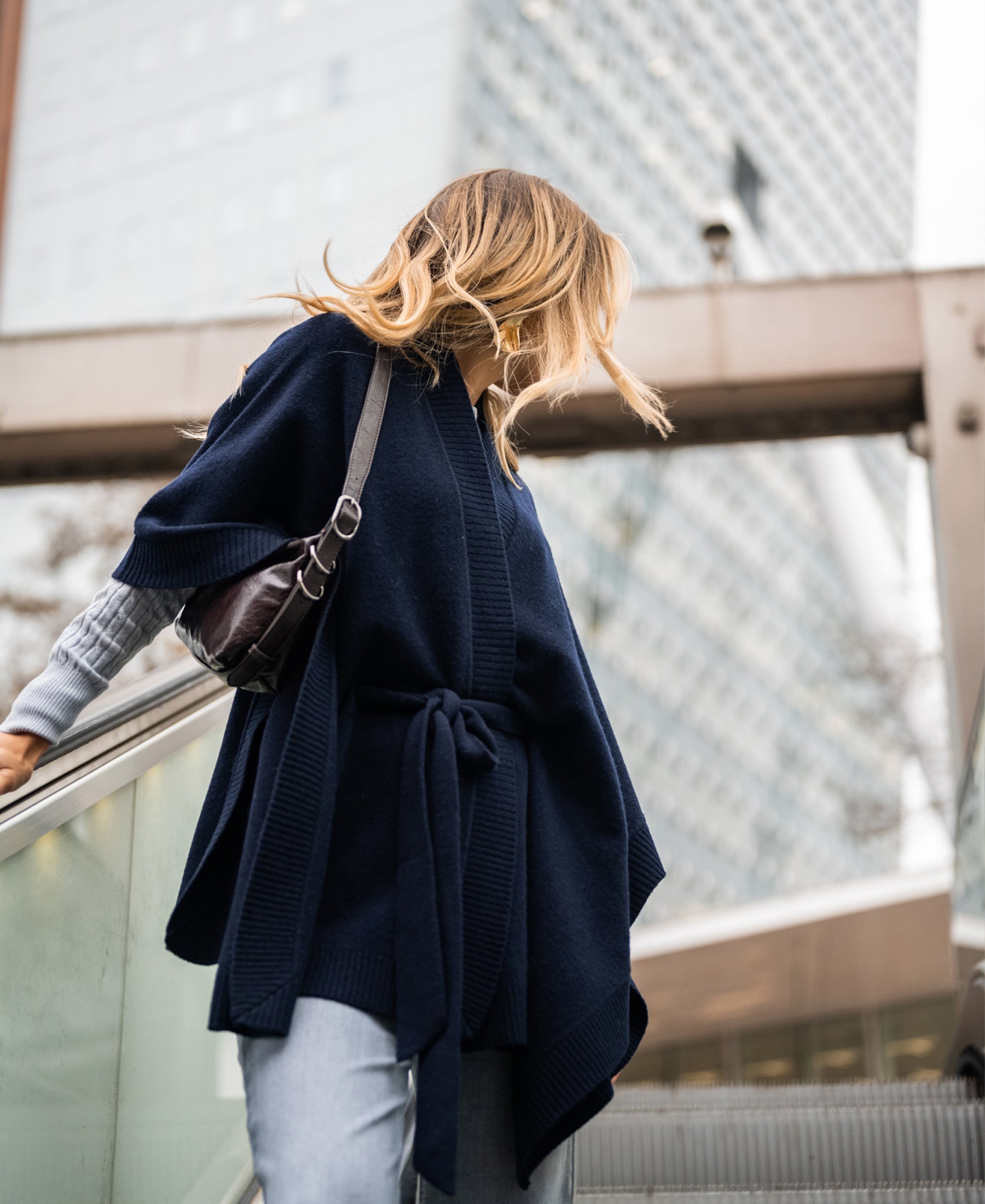 Merino wool LA PONCHO Dark blue