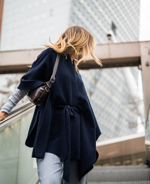 Merinowollen LA PONCHO Donkerblauw