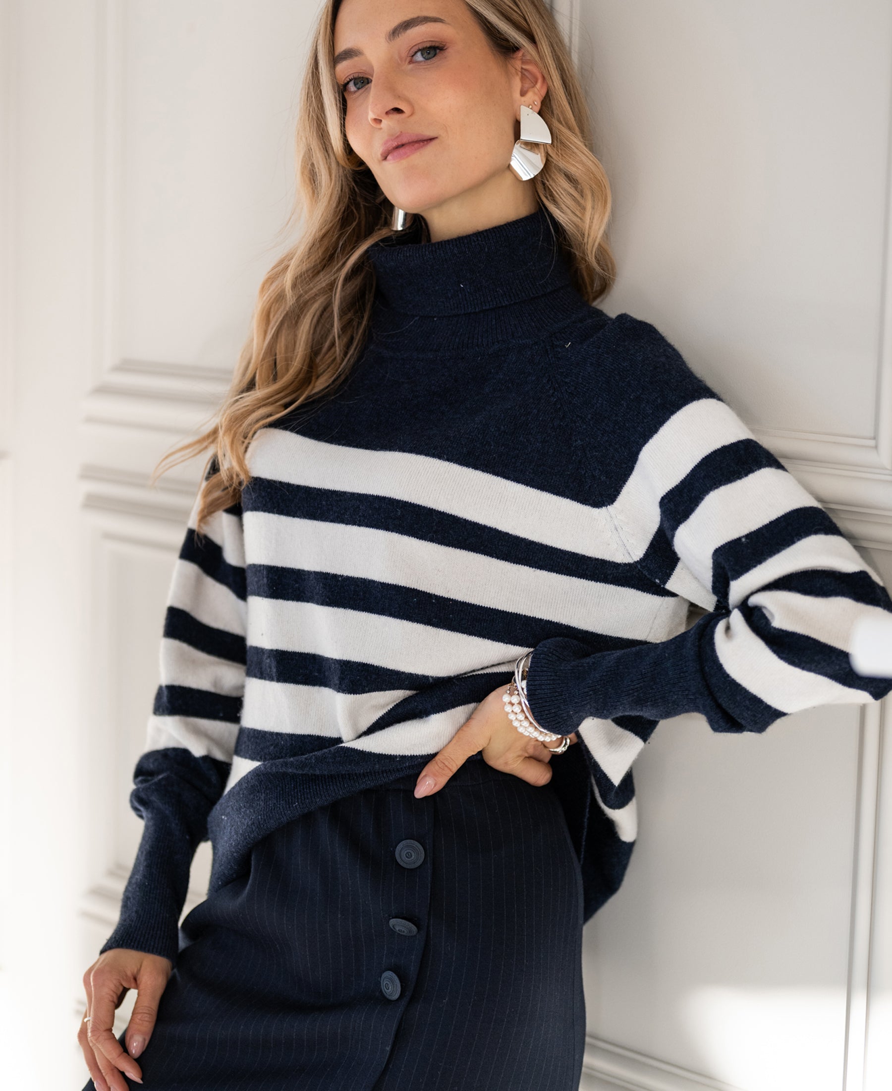 Striped sweater LA PUCK Darkblue - Ivory