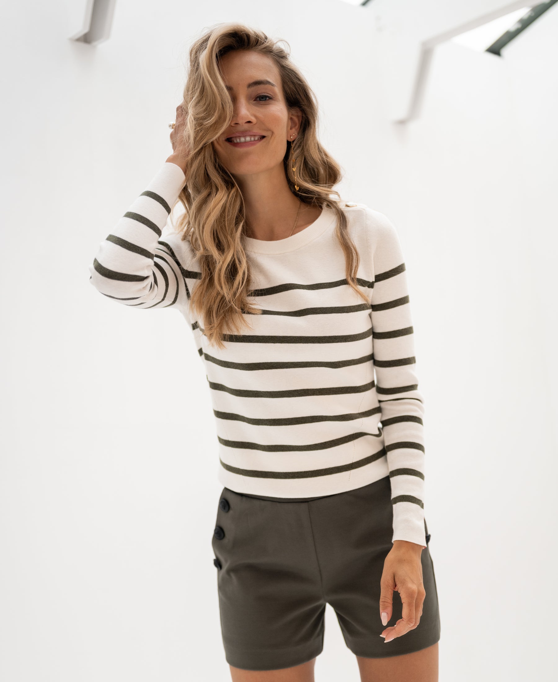 Breton sweater L'ELISA Ivory - Armygreen