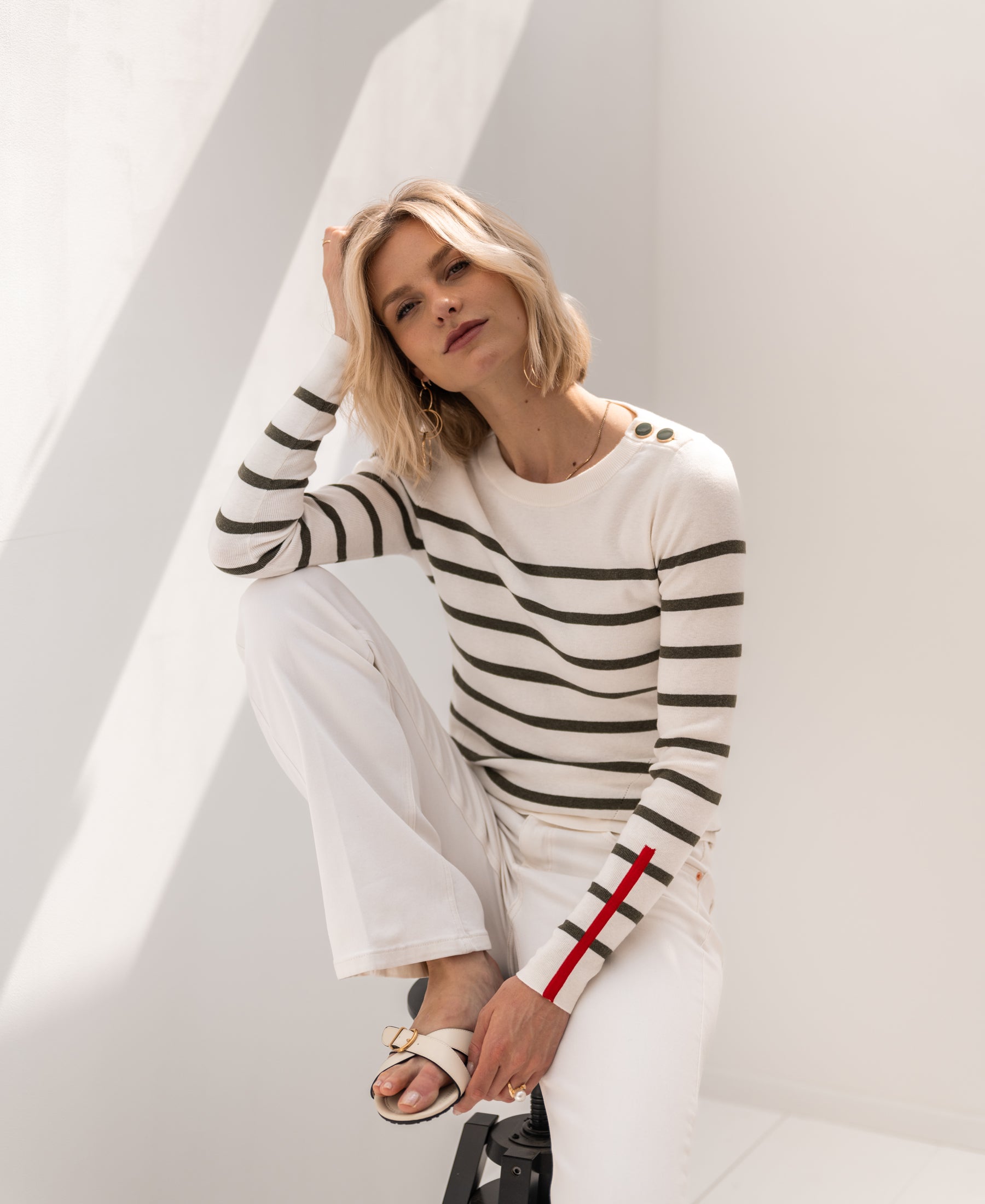 Breton sweater L'ELISA Ivory - Armygreen