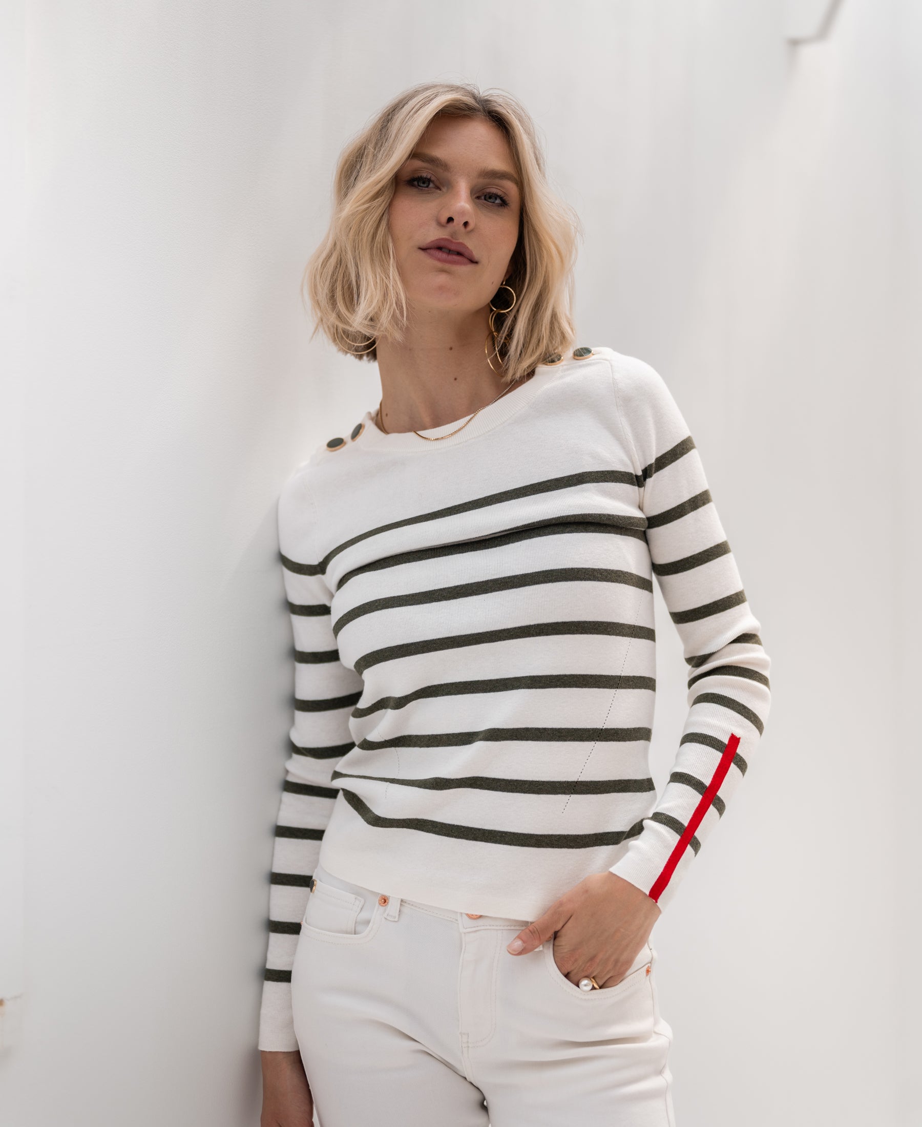 Breton sweater L'ELISA Ivory - Armygreen