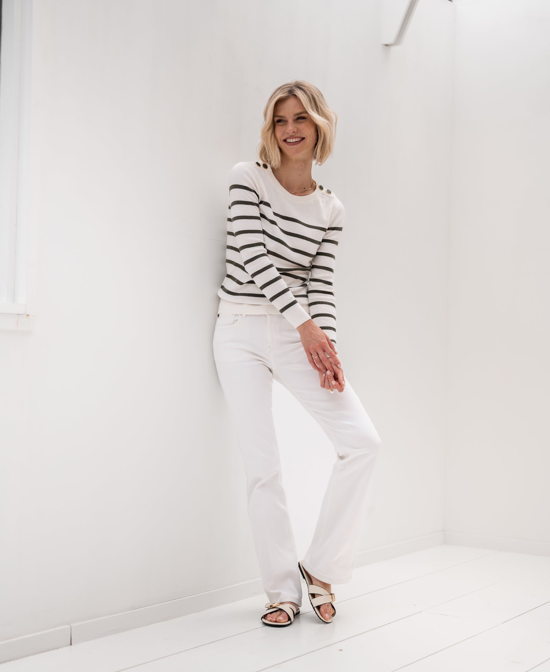 Breton sweater L'ELISA Ivory - Armygreen