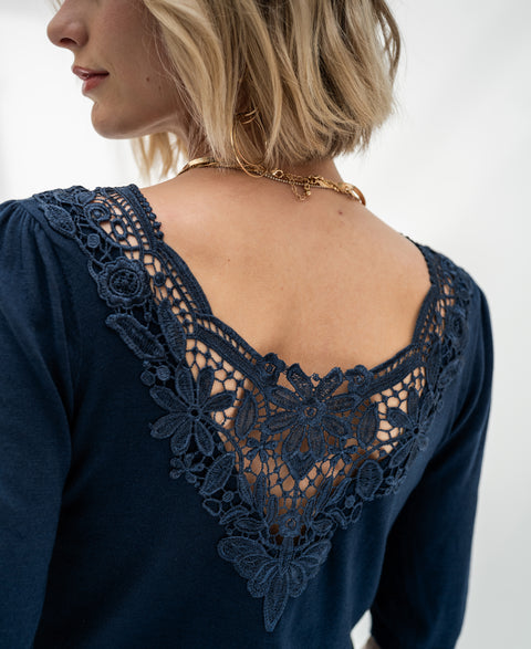 Summer sweater with lace LA CELIE Navy
