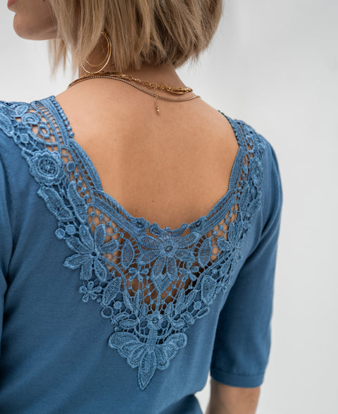 Summer sweater with lace LA CELIE Jeansblue