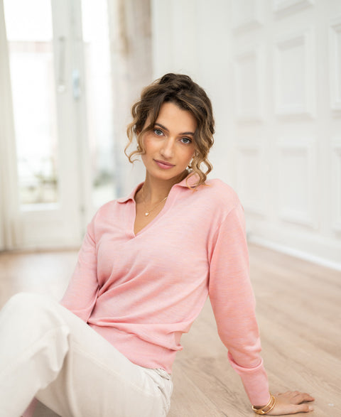 Merino polo LE RALPH Rose