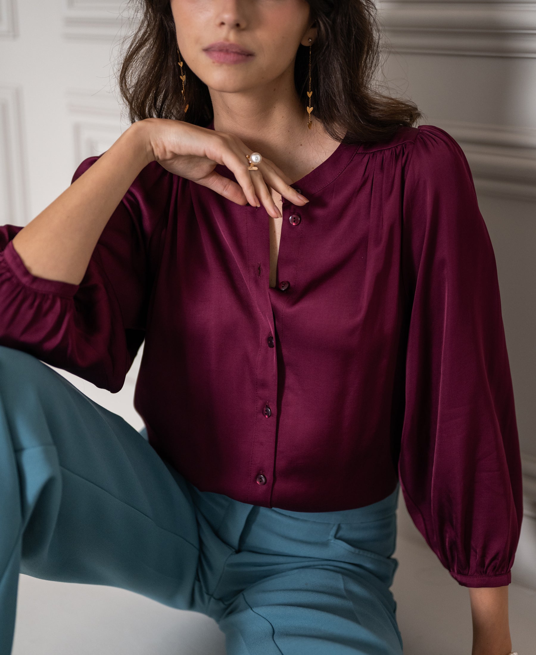 Satijnen blouse LA RAVA Bordeaux