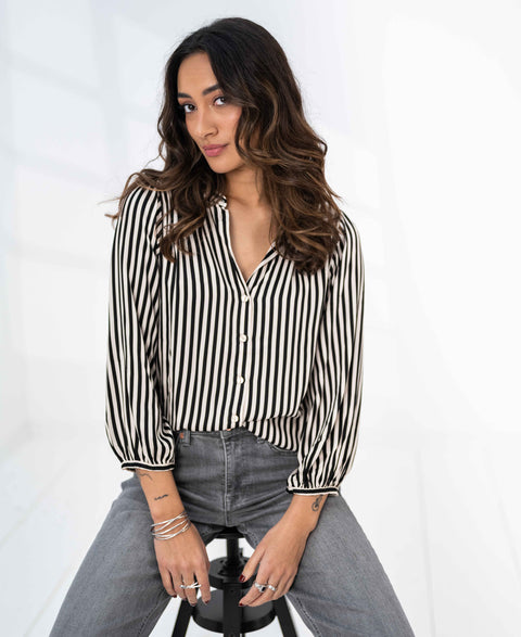 Striped blouse LA RAVA Ivory-Black