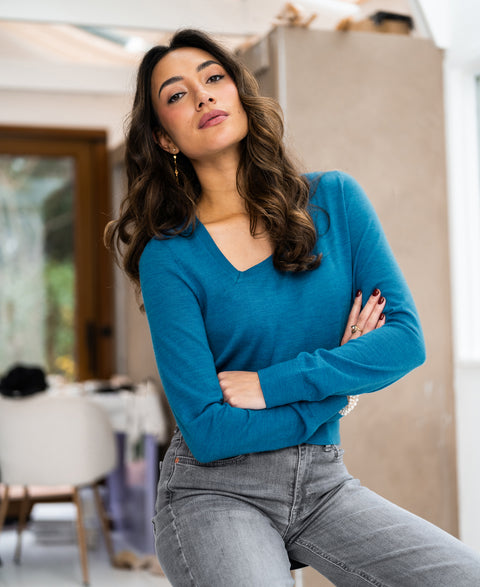 Merino sweater LE TRENTE Sea blue