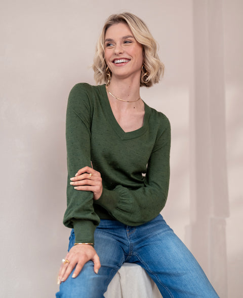 V-neck merino sweater LA VICTORIA Olive